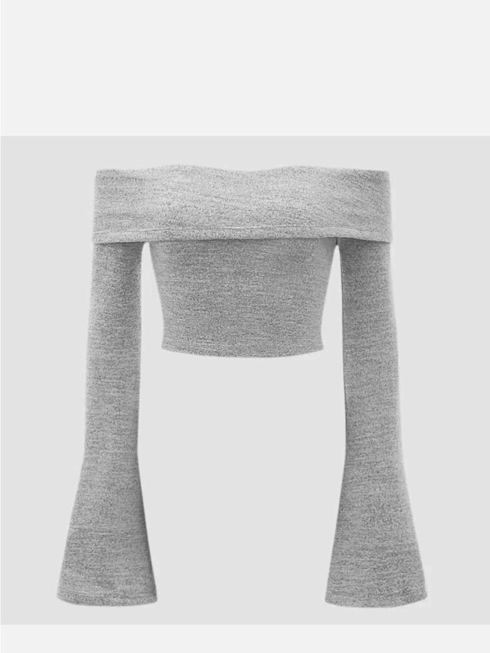 SHEIN Light Gray Off-Shoulder Cropped Knit Sweater with Bell Sleeves